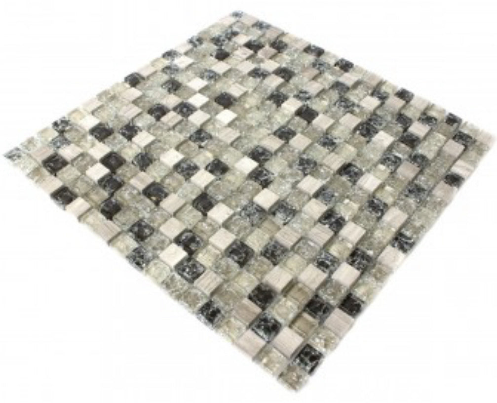 Felix Natural Glass and Green Grey Stone Mosaic Tile - Luxury Tiles UK