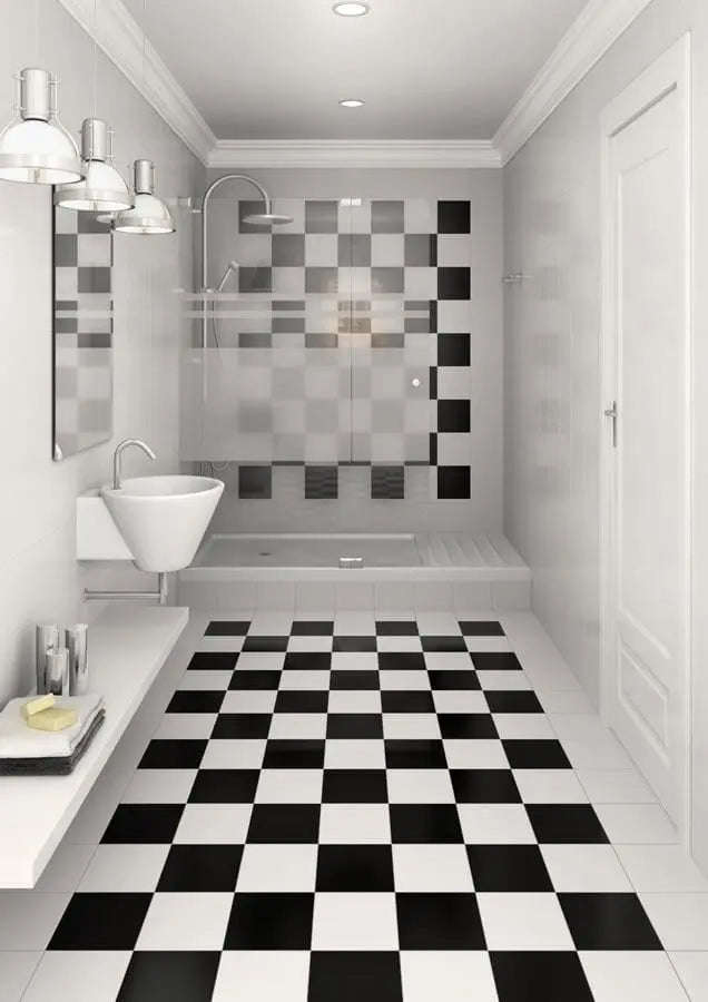 Soho checkered Square black and white floor tiles 316 x 316 mm - Luxury Tiles UK