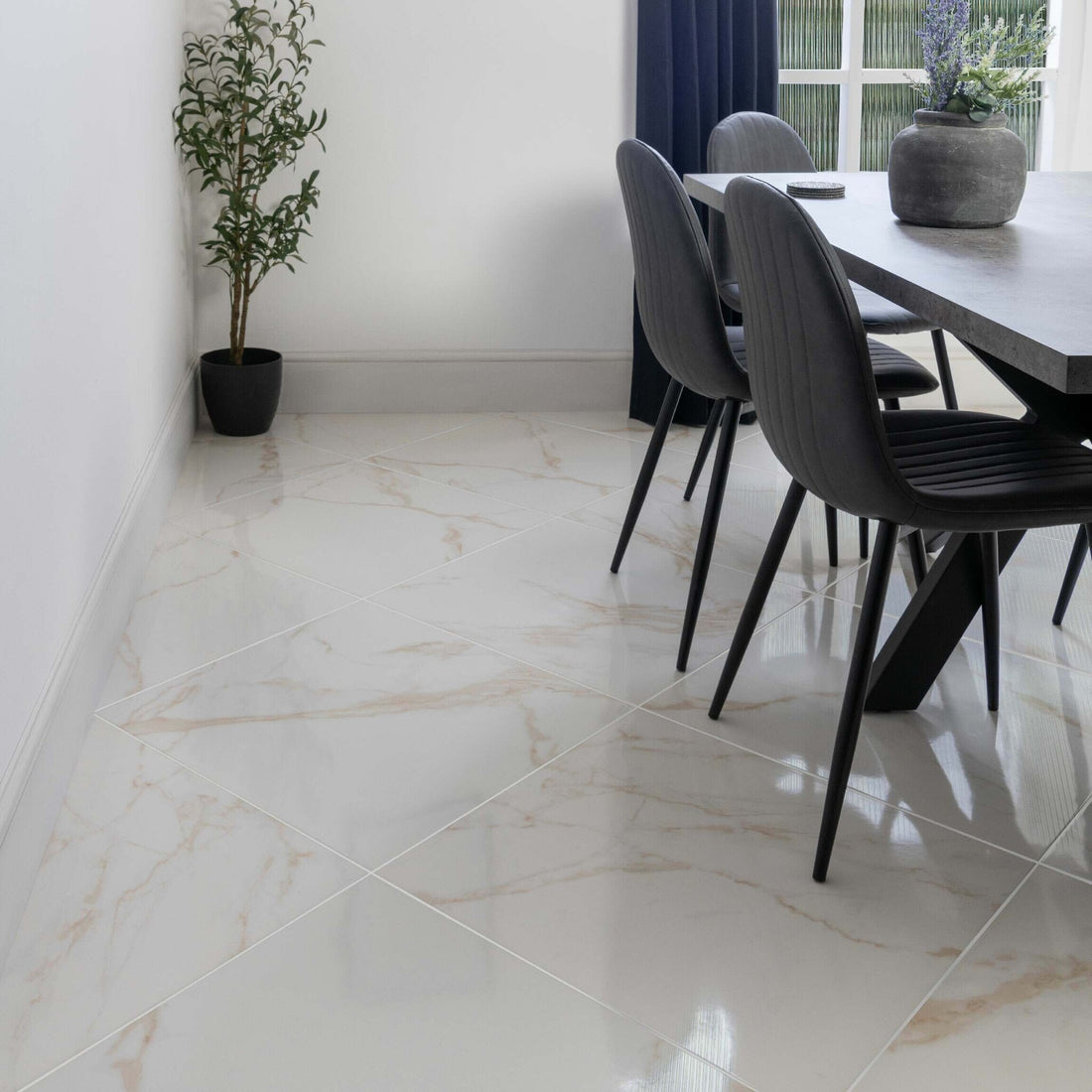 Alessia Gold Gloss Marble Effect Tile 60x60cm - Luxury Tiles UK