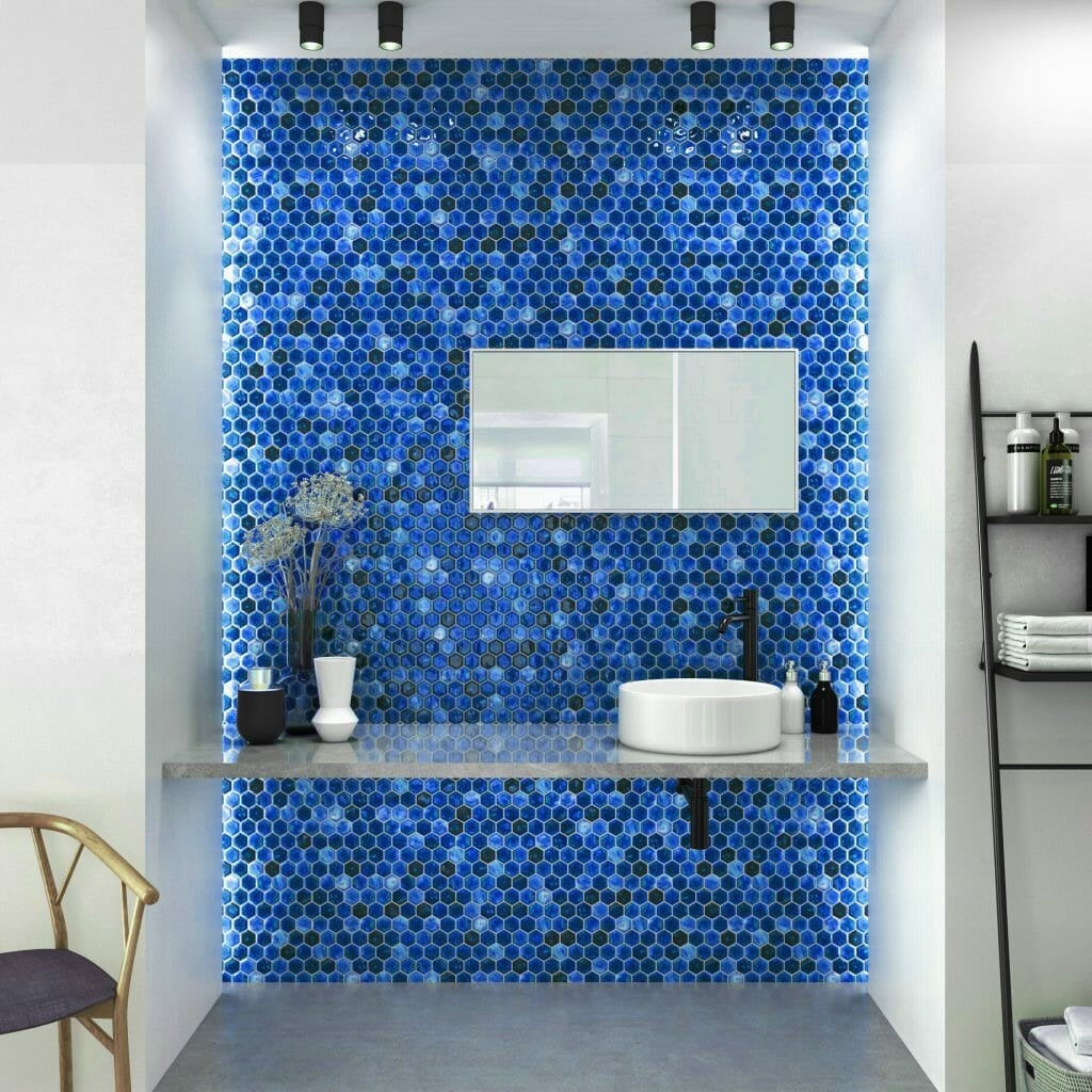 Nemesis Blue Hexagon Mosaic Wall & Floor Tile - Luxury Tiles UK