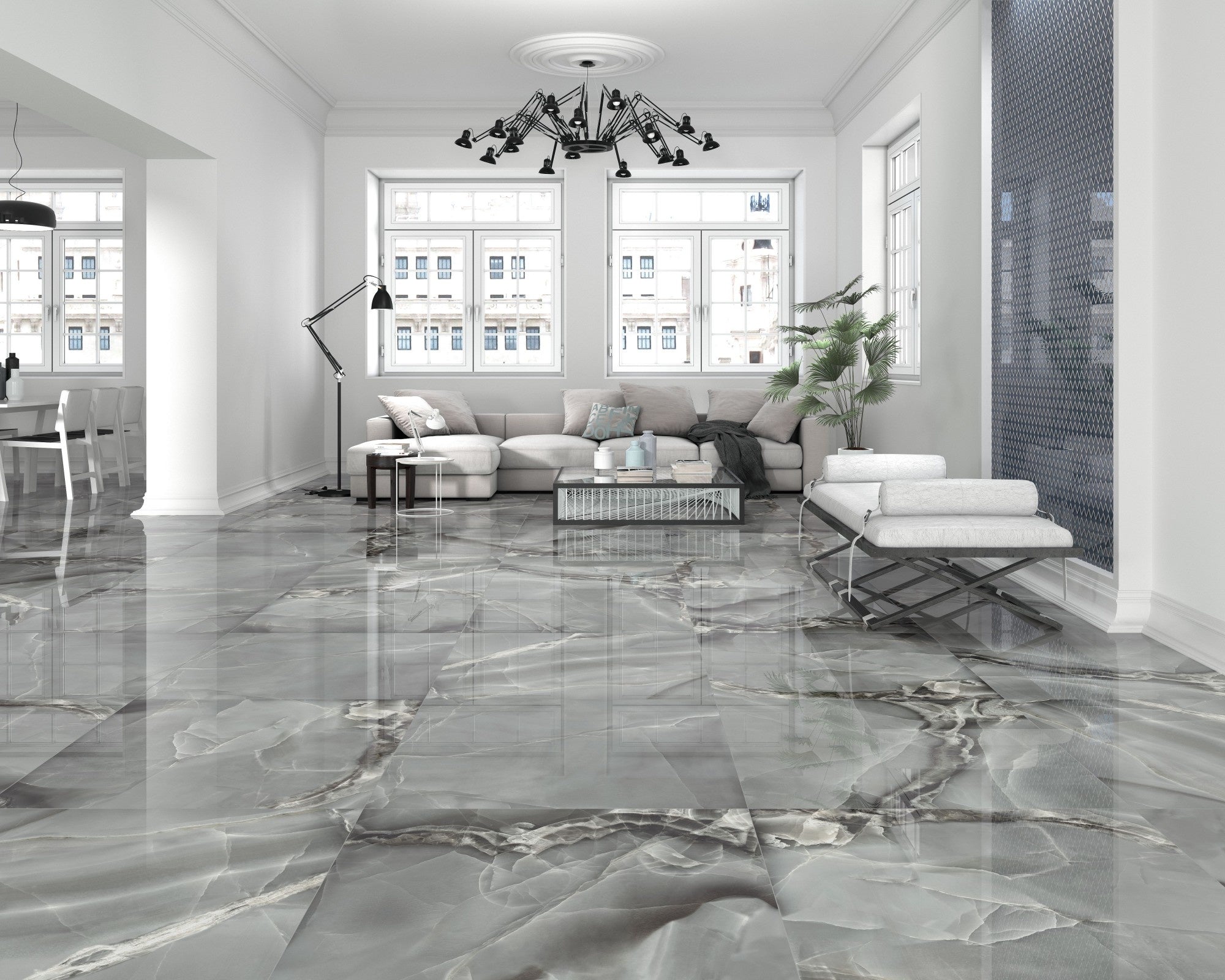 SELENE DARK POLISHED PORCELAIN TILES 900X900mm - Luxury Tiles UK