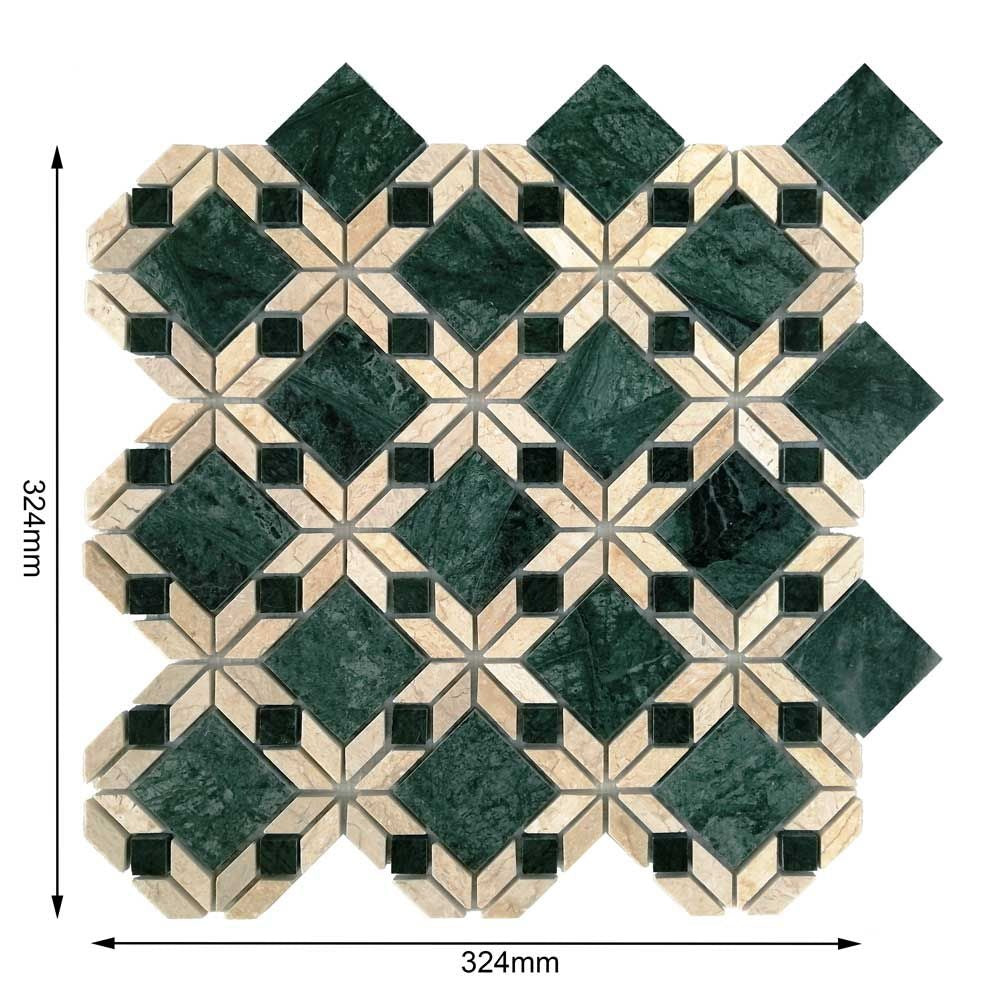 Verde Astral Green and Beige Marble Mosaic Tile - Luxury Tiles UK