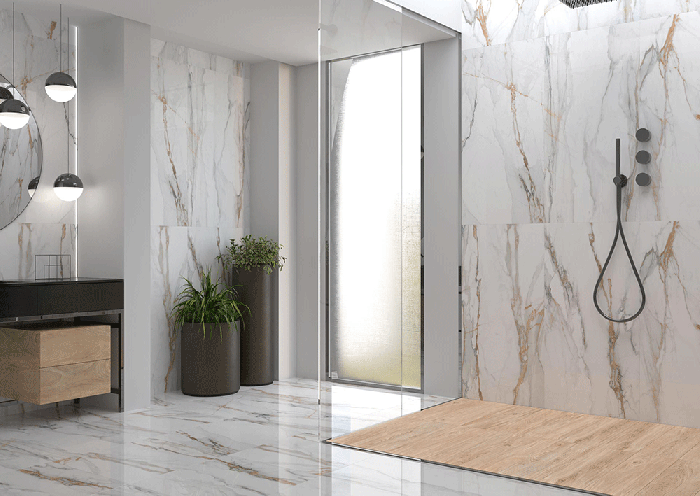 Aurum Gold Marble Effect Porcelain Floor Tile 1200x600 mm - Luxury Tiles UK