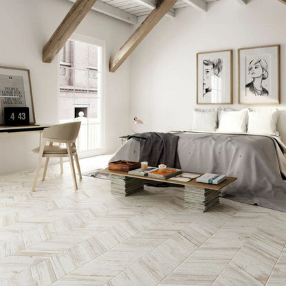 Azteca Chevron White Wood effect tile 900x450mm Verona