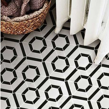 Barcelona Black and White Hexagon Marble Mosaic Tile