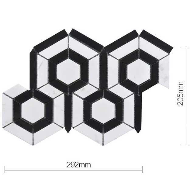 Barcelona Black and White Hexagon Marble Mosaic Tile - Luxury Tiles UK