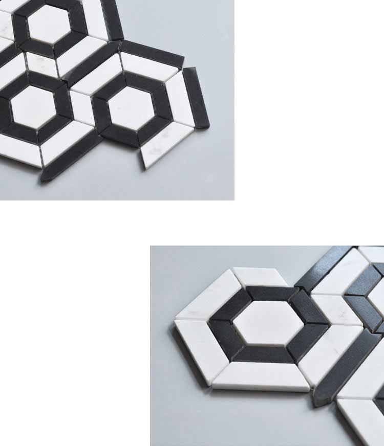 Barcelona Black and White Hexagon Marble Mosaic Tile