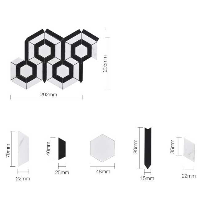 Barcelona Black and White Hexagon Marble Mosaic Tile - Luxury Tiles UK