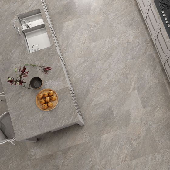 Cuyo Grey Stone Effect Rectified Porcelain Floor Tile - 600mm x 600mm - Luxury Tiles UK