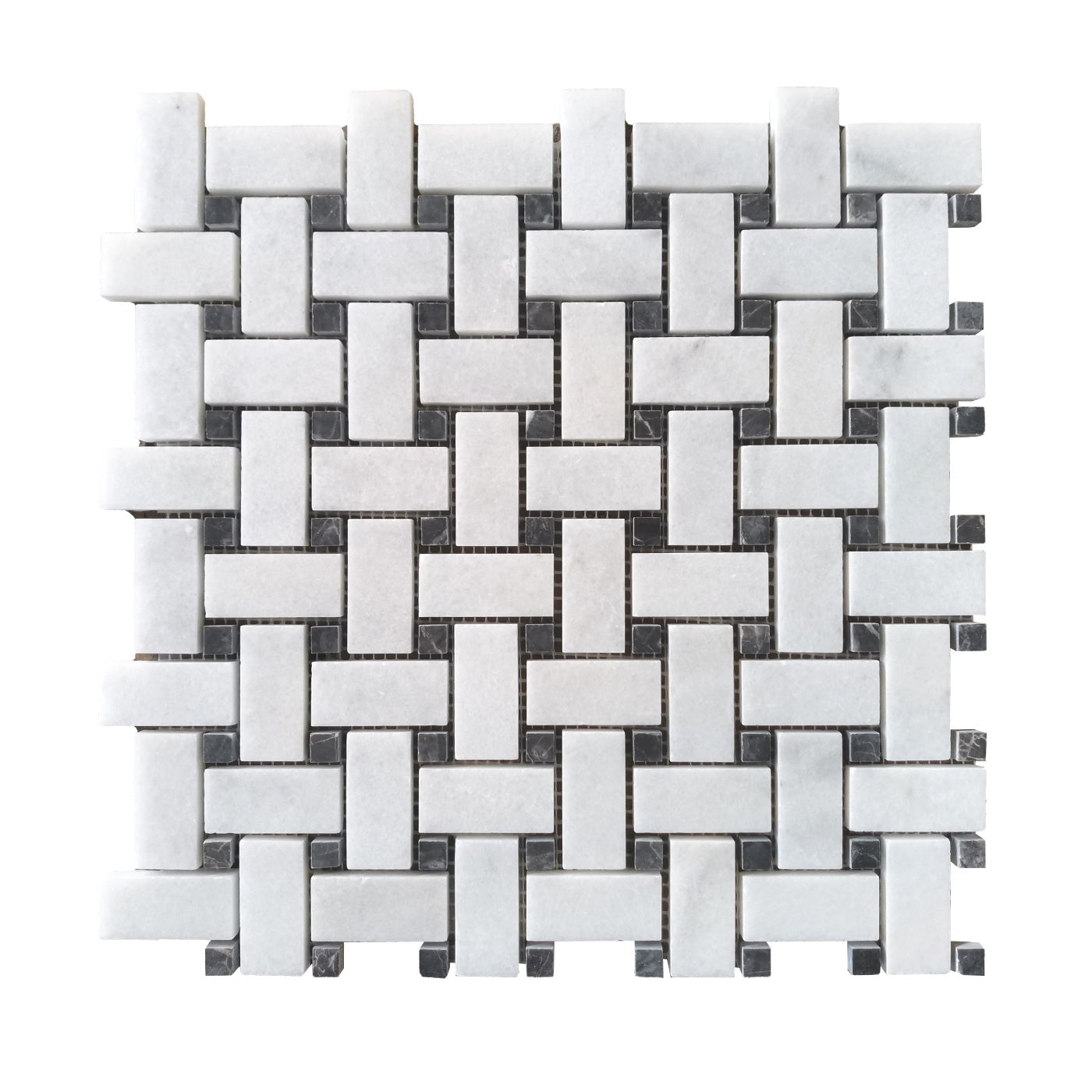 Carrara St Laurent Honed Basketweave Marble Mosaic Tile - Luxury Tiles UK