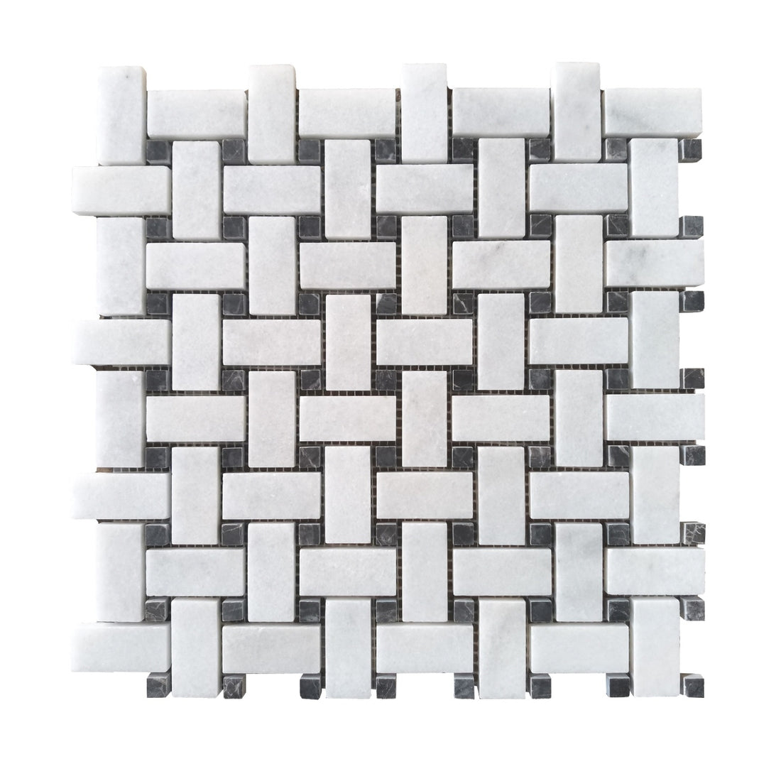 Carrara St Laurent Honed Basketweave Marble Mosaic Tile - Luxury Tiles UK