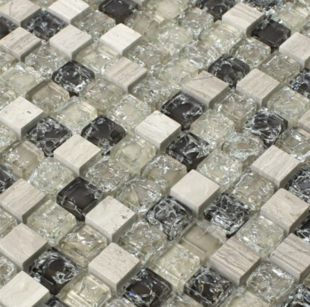 Felix Natural Glass and Green Grey Stone Mosaic Tile - Luxury Tiles UK