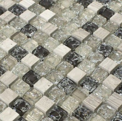 Felix Natural Glass and Green Grey Stone Mosaic Tile