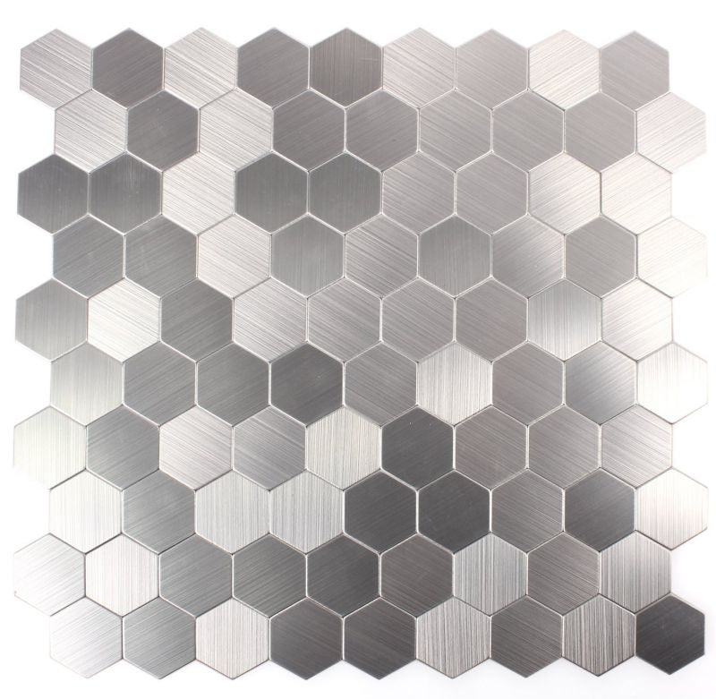 Self Adhesive Silver Steel Hexagon Mosaic Tile 320x320 mm - Luxury Tiles UK