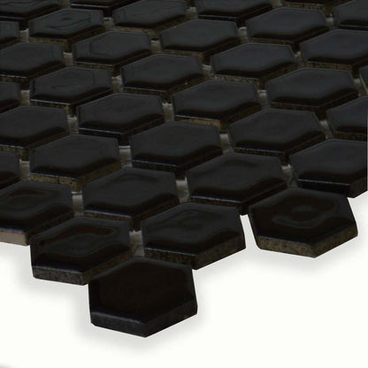 Black Hexagon Gloss Black Mosaic Tile