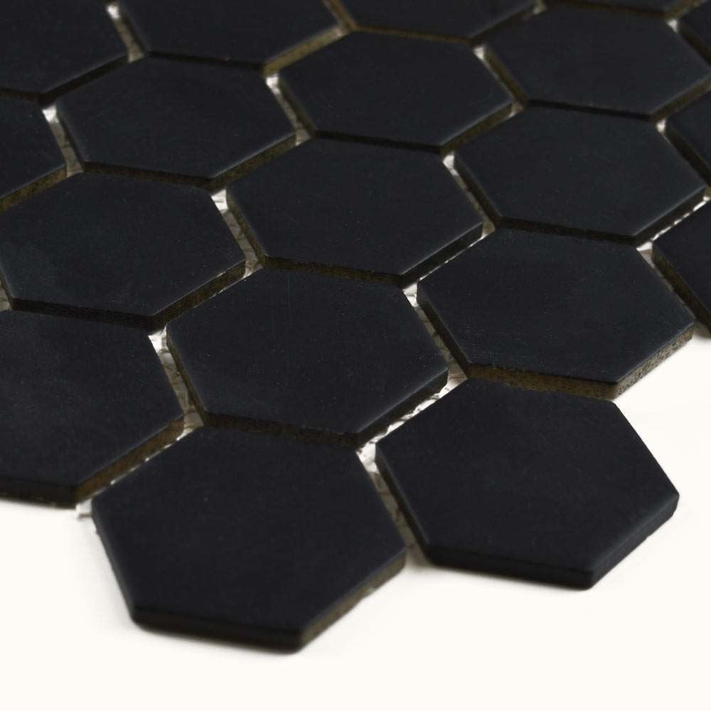 Black Hexagon Matt Mosaic Tile Floor & Wall - Luxury Tiles UK