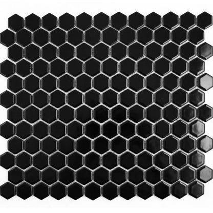 Black Hexagon Gloss Black Mosaic Tile