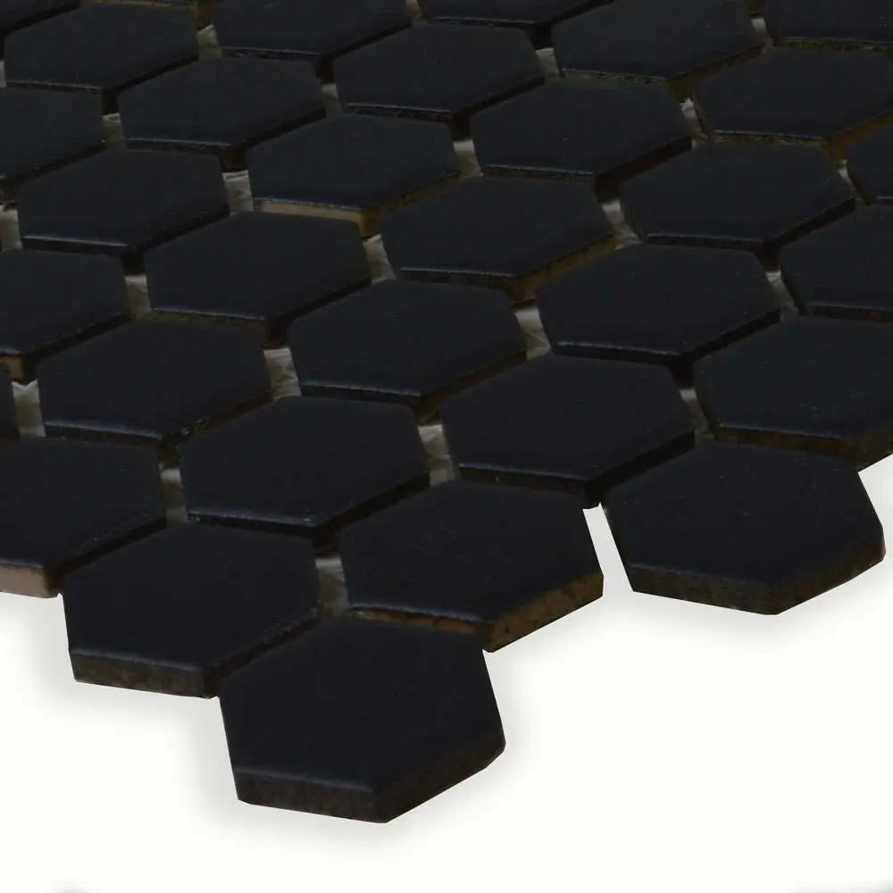 Shapes Hexagon Matt Black Mosaic Tile Luxury Tiles UK