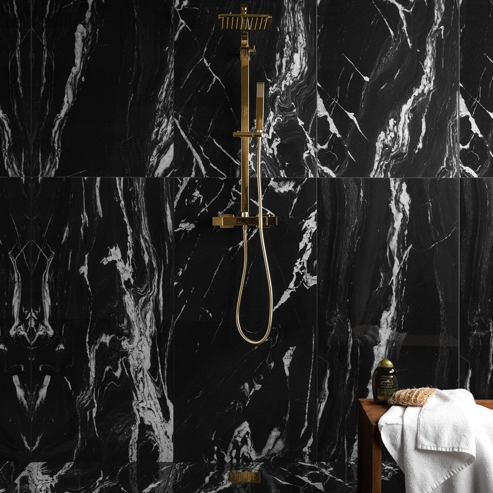 Nero Marquina High Polished 600x1200mm Marble Effect Tile - Luxury Tiles UK