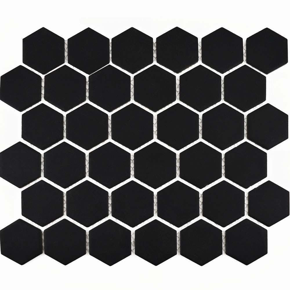 Black Hexagon Matt Mosaic Tile Floor & Wall - Luxury Tiles UK