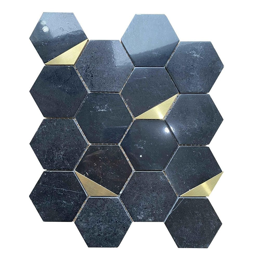 Noir Gold Hexagon Marble Mosaic Wall & Floor Tile - Luxury Tiles UK