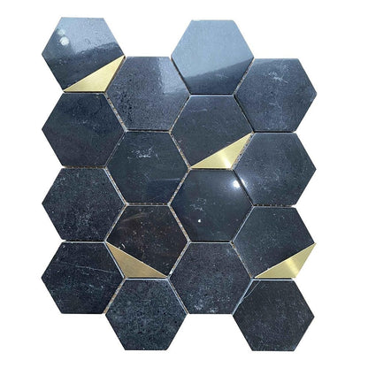 Noir Gold Hexagon Marble Mosaic Wall &amp; Floor Tile