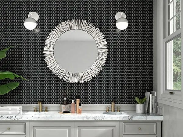 Black Matt Penny Circle Mosaic Tile Luxury Tiles