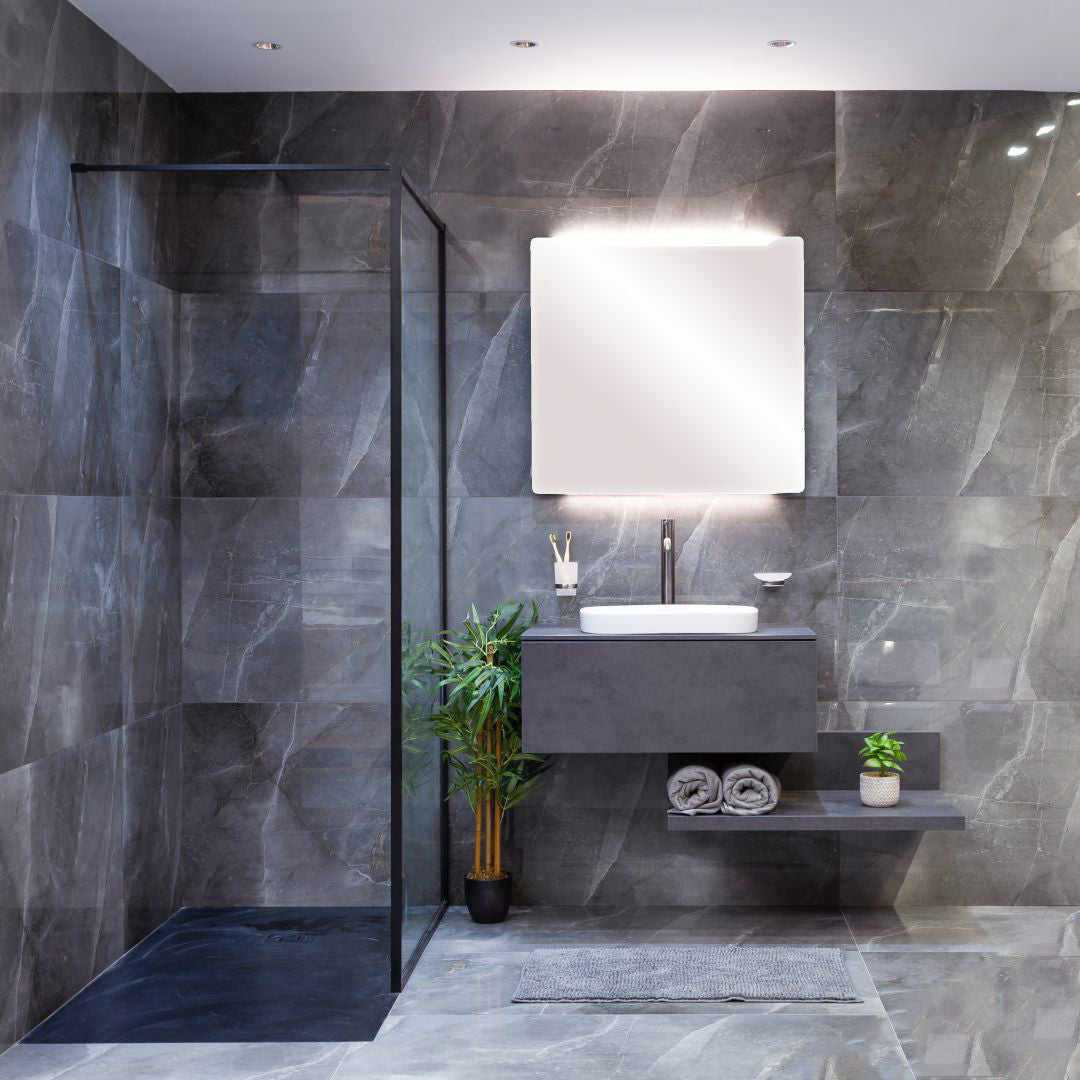 black polished floor and wall tiles