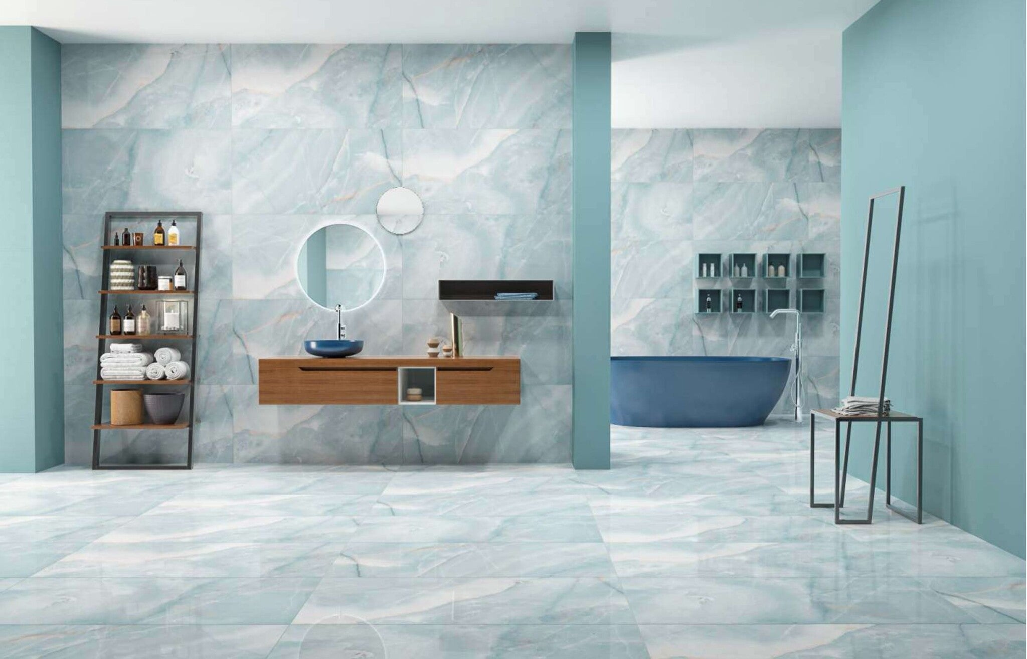 Blue Lagoon Polished Wall and Floor Tile 60x120 cm - Luxury Tiles UK