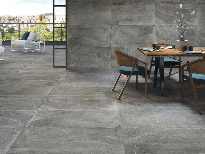 Stonewashed Dark Grey XL 600x1200mm Polished Tile - Luxury Tiles UK