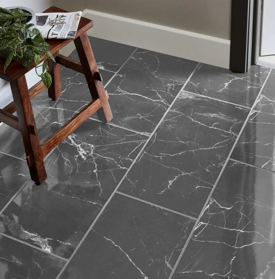 Nero Marquina Marble Effect 300x600mm Porcelain Tile Luxury Tiles