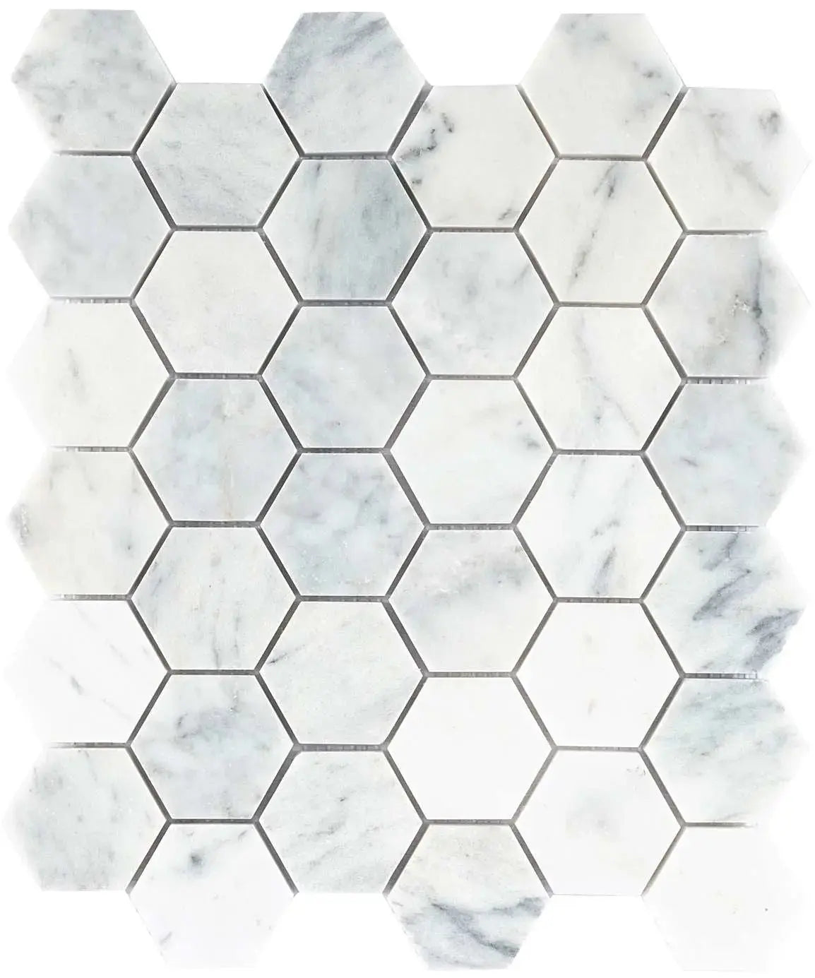 Amasya White Honed Marble Hexagon Mosaic Tile Verona