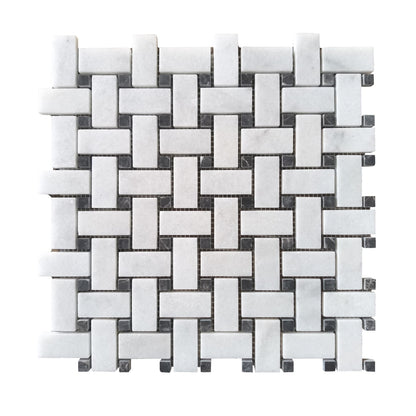 Carrara St Laurent Honed Basketweave Marble Mosaic Tile