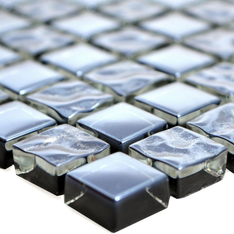 Black Cairo Glass Mosaic Tile 30x30cm - Luxury Tiles UK