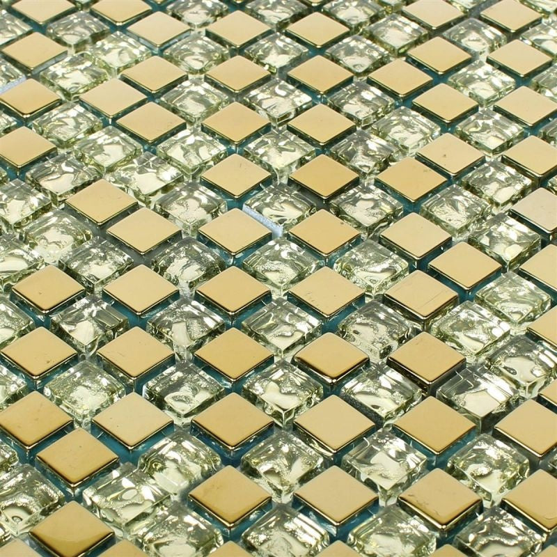 Gold Cairo Glass Mosaic Tile 30x30cm - Luxury Tiles UK