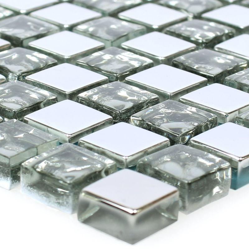 Silver Cairo Glass Mosaic Tile 30x30cm - Luxury Tiles UK