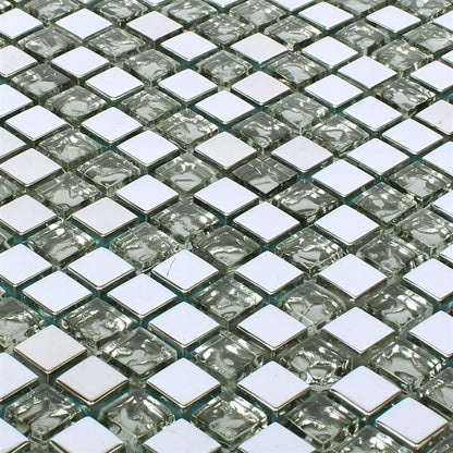 Silver Cairo Glass Mosaic Tile 30x30cm