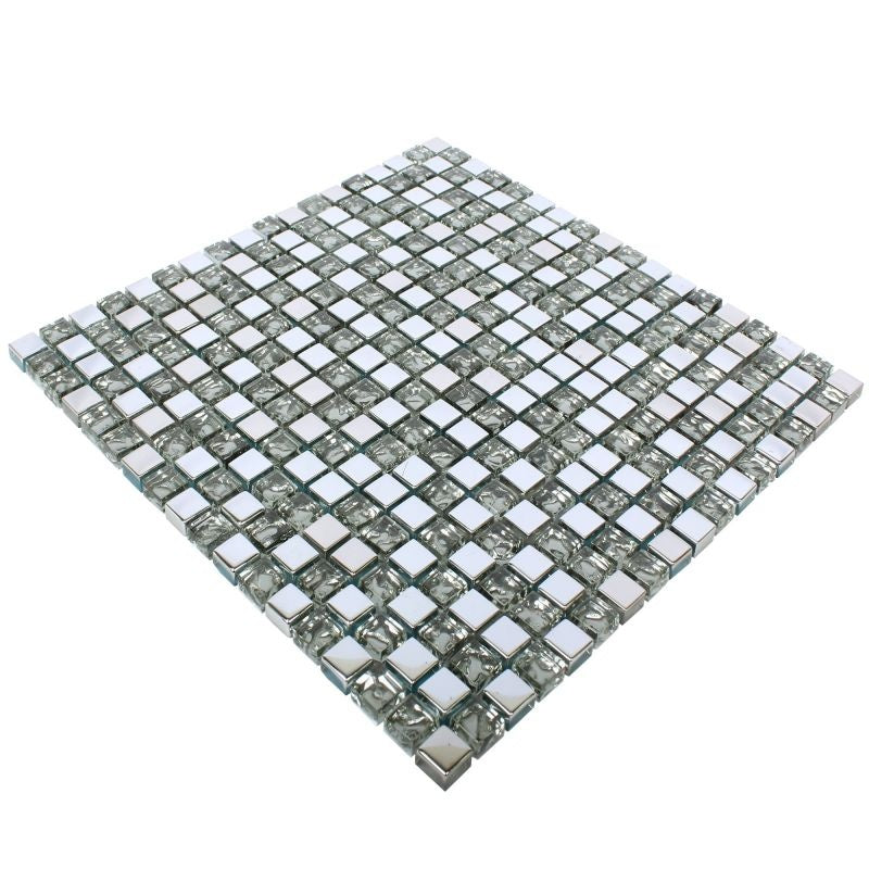 Silver Cairo Glass Mosaic Tile 30x30cm - Luxury Tiles UK