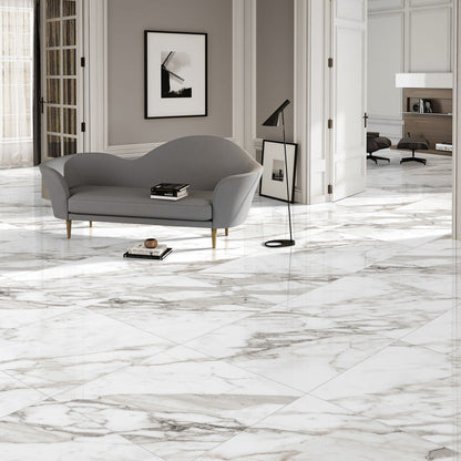 Natural Calacatta Marble Effect Polished Porcelain 60x60cm Wall and Floor Tile