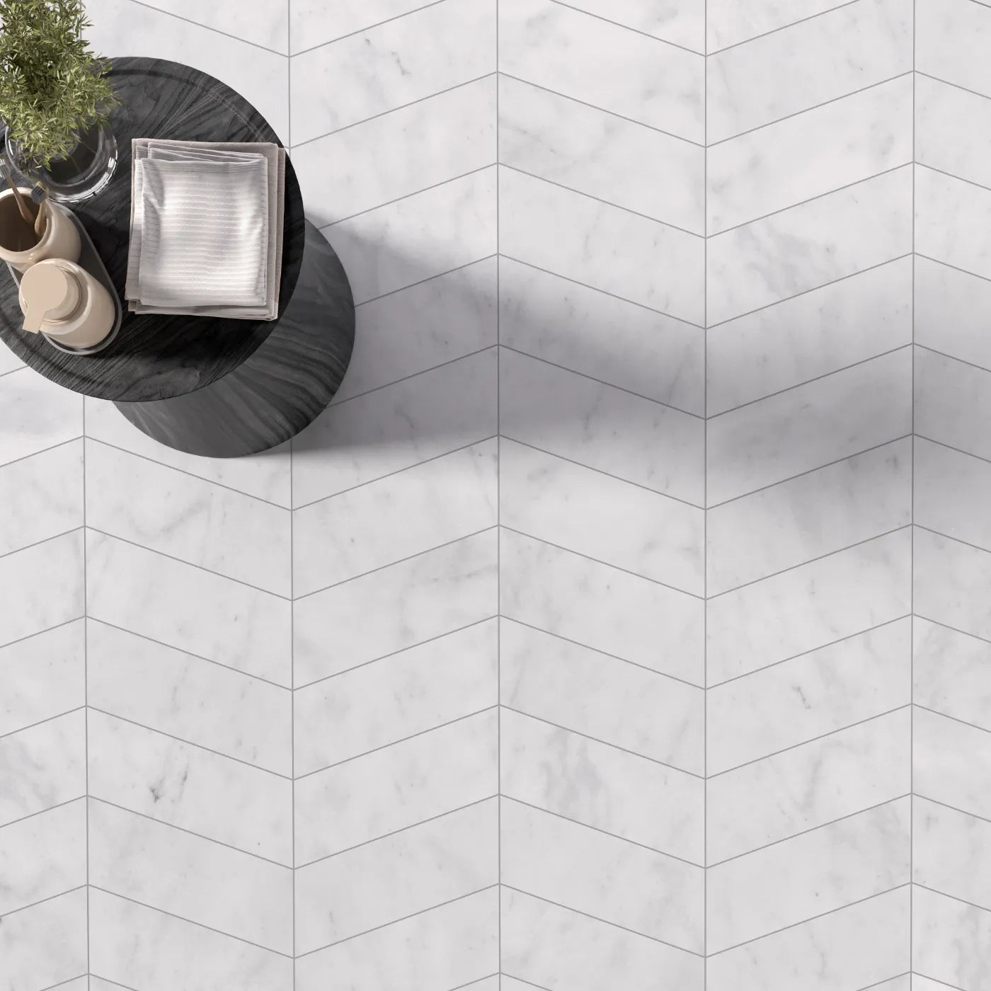 Carrara White Chevron Marble Tile Honed - Luxury Tiles UK