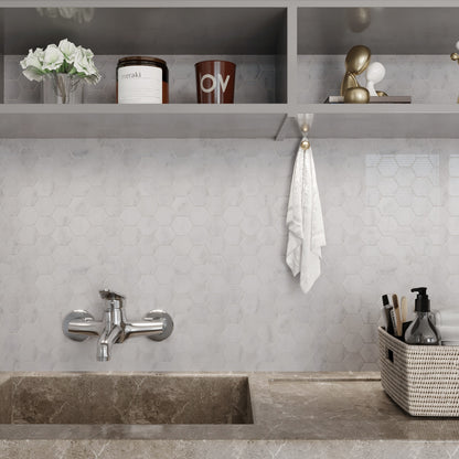 Carrara White Polished Hexagon Marble Mosaic