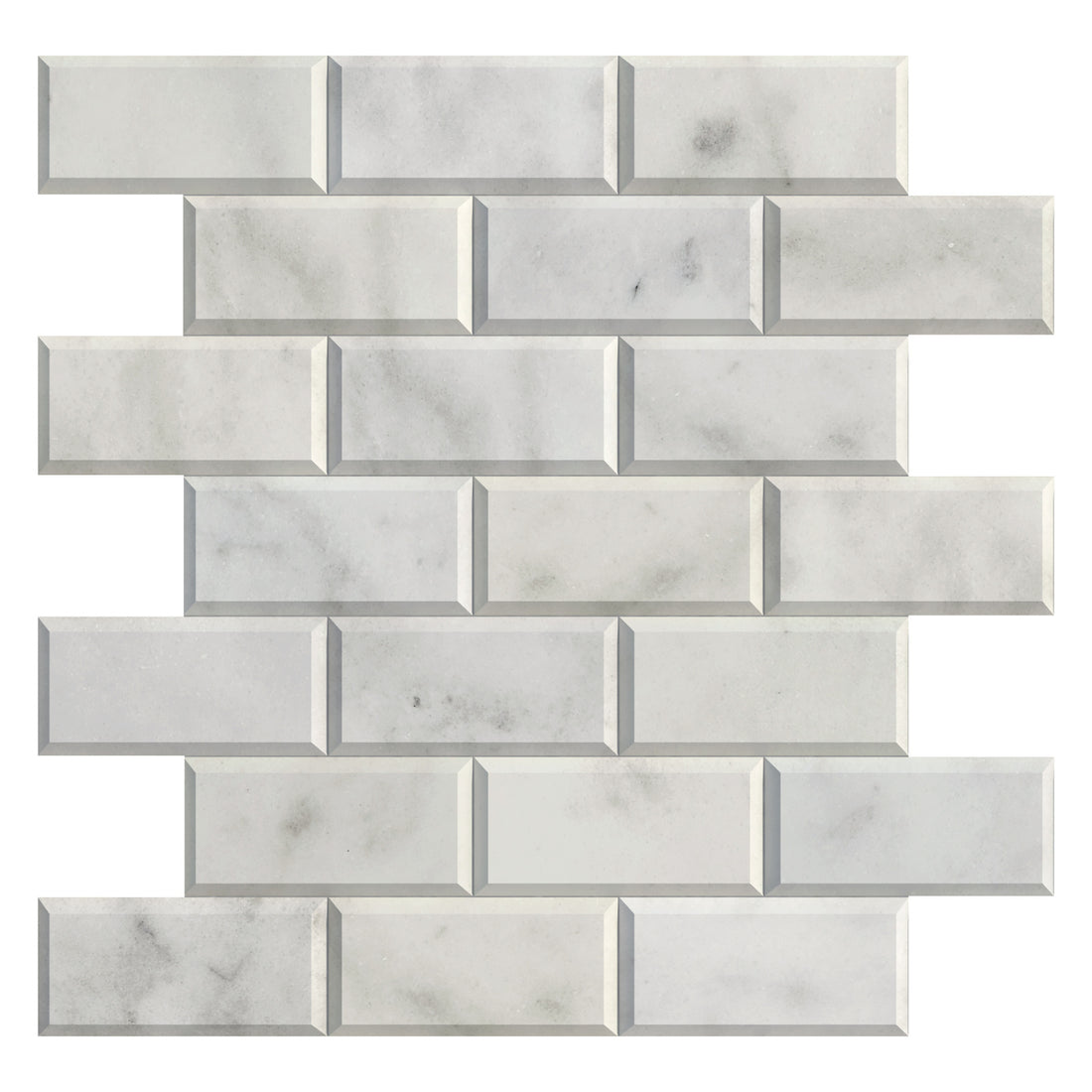 Carrara White Honed Bevelled Metro Marble Mosaic 30 x 30 cm