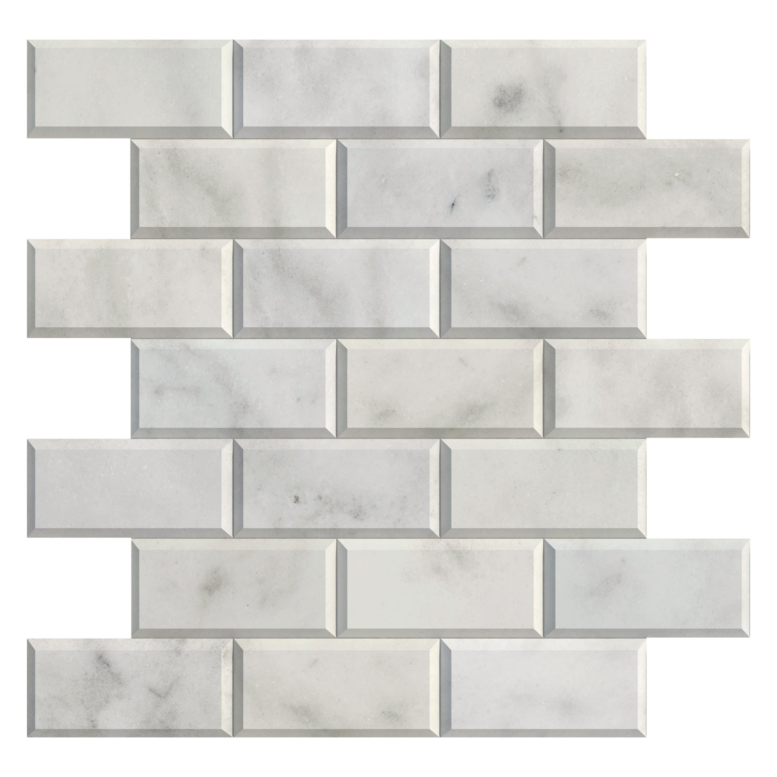 Carrara White Honed Bevelled Metro Marble Mosaic 30 x 30 cm