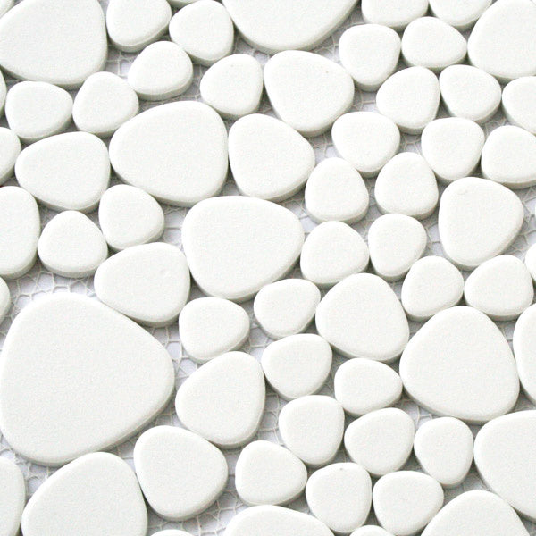 Ceramic Rectangular Pebble Tile Mosaic Tiles Ceramic Pebble Optic White Glossy – Luxury Tiles UK