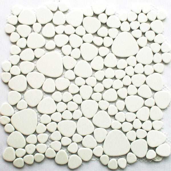 Mosaic Tiles Ceramic Pebble Optic White Gloss