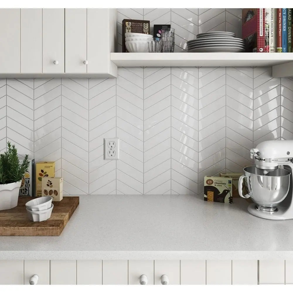 Chevron white decor matt floor & wall tile British Ceramic Tiles