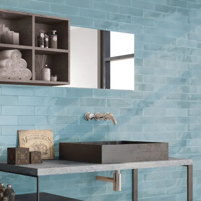 Sky Blue Gloss Metro 75x300mm Tile - Luxury Tiles UK