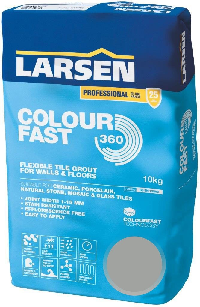 Colour Fast 360 Flexible Wall &amp; Floor Grout Grey 10kg - Luxury Tiles UK