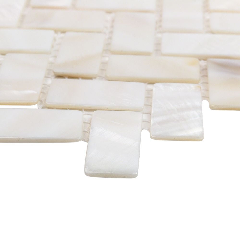 White mother of pearl herringbone polished mosaic tile