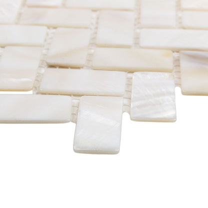 Oyster White Pearl Herringbone Polished Mosaic Tile